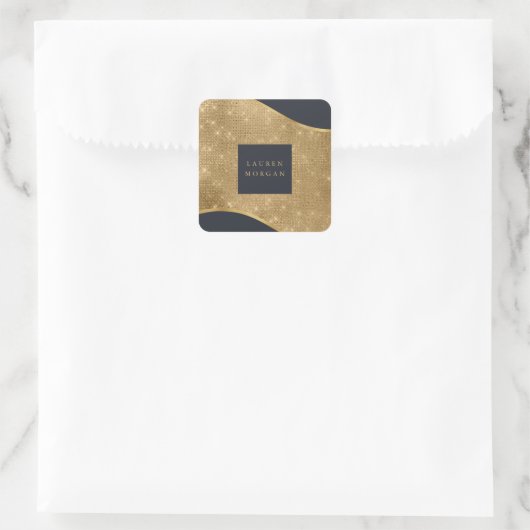 gouden gladde vloergolf luxueus vierkante sticker (Tas)