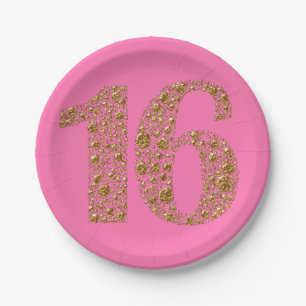 Gouden Glam 16 Zestiende 16e Verjaardag ELKE KLEUR Papieren Bordje