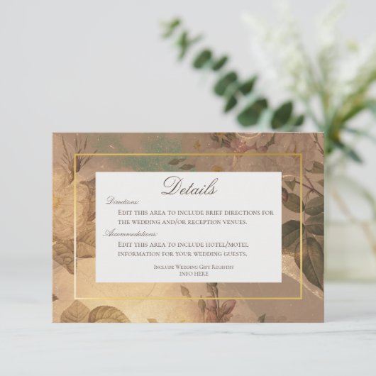 Gouden  Glam Bloemen Modern Details Informatiekaartje (Staand voorkant)