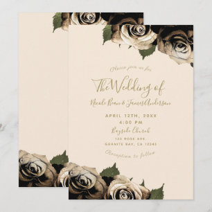 Gouden Glam Bloemrozen Elegant Ivoor Chic Bruiloft Kaart