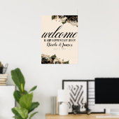 Gouden Glam Bloemrozen Elegante Ivoor Chic Bruilof Poster (Thuiskantoor)