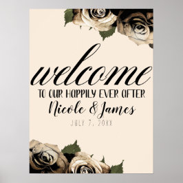 Gouden Glam Bloemrozen Elegante Ivoren Chic Bruilo Poster
