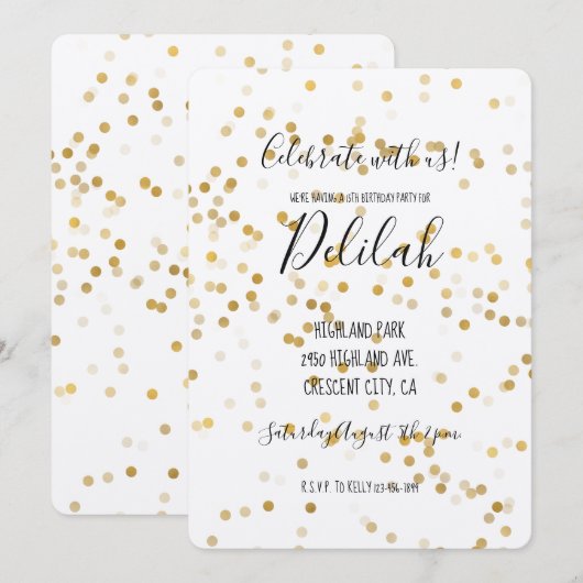 Gouden Glam Confetti Kaart (Voorkant / Achterkant)