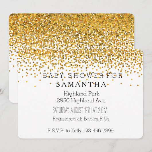 Gouden Glam Confetti Stippen babyfeestje Kaart (Voorkant / Achterkant)