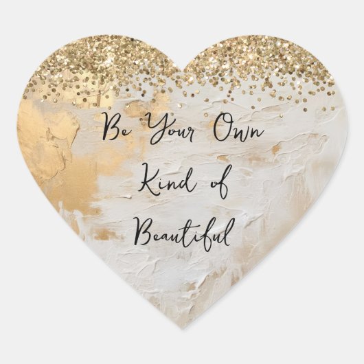 Gouden Glam Cream Witte Glitter Confetti Hart Sticker (Voorkant)