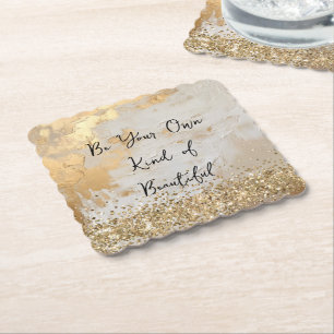Gouden Glam Cream Witte Glitter Confetti Kartonnen Onderzetters