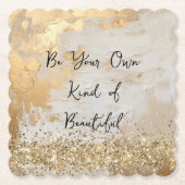 Gouden Glam Cream Witte Glitter Confetti Kartonnen Onderzetters (Voorkant)