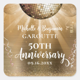 Gouden Glam Disco Bal 50ste Huwelijksjubileum Vierkante Sticker