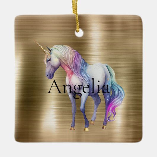 Gouden Glam Eenhoorn Keramisch Ornament (Voorkant)