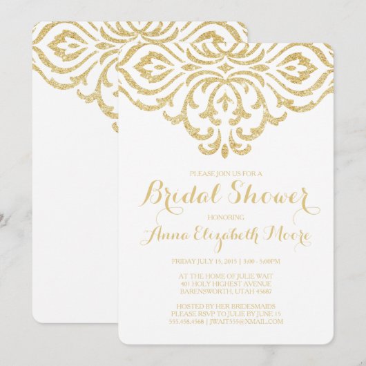 Gouden  Glam Elegante Bruidsdouche Uitnodiging (Voorkant / Achterkant)