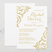 Gouden  Glam Elegante Bruidsdouche Uitnodiging (Voorkant / Achterkant)