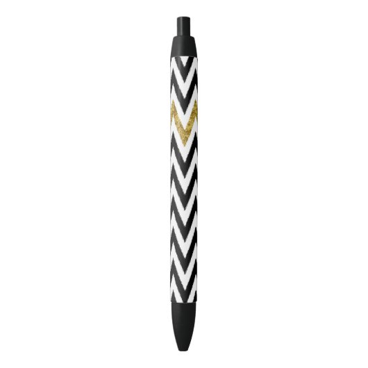 Gouden Glam en Zwarte Chevron Zwarte Inkt Pen (Voorkant Verticaal)