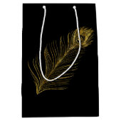 Gouden Glam en Zwarte Peacock Veer Medium Cadeauzakje (Voorkant)
