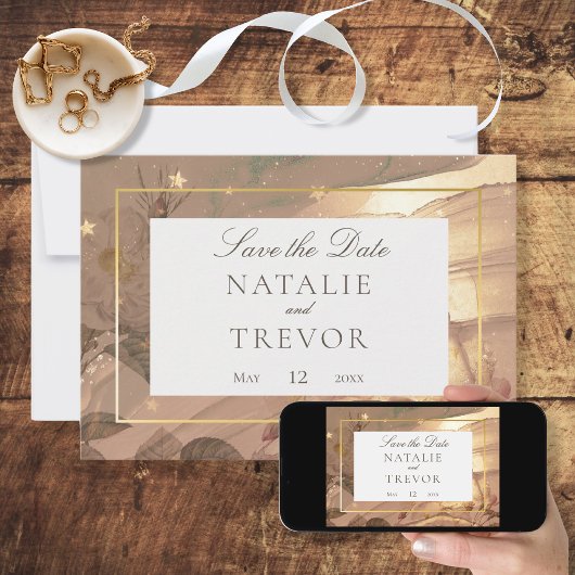 Gouden  Glam Floral Modern Bruiloft Save The Date