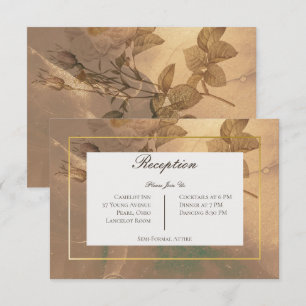 Gouden Glam Floral Modern Receptie Informatiekaartje