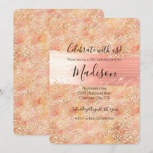 Gouden Glam Girly Peach Pink Blush Luipaard Print Kaart
