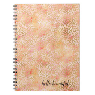 Gouden Glam Girly Peach Pink Blush Luipaard Print Notitieboek
