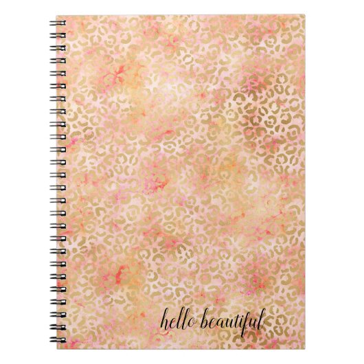 Gouden Glam Girly Peach Pink Blush Luipaard Print Notitieboek (Voorkant)