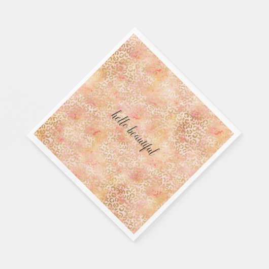 Gouden Glam Girly Peach Pink Blush Luipaard Print Servet (Hoek)