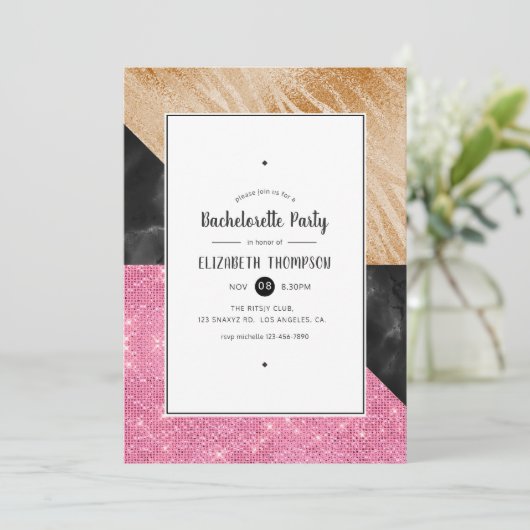 Gouden Glam Glitter Bachelorette Party Kaart (Staand voorkant)