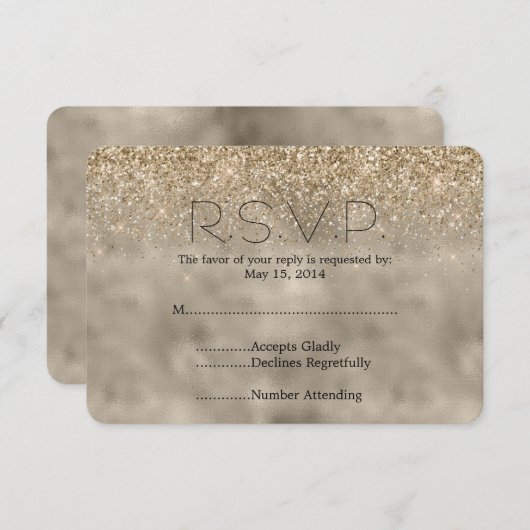 Gouden Glam Glitter Bruiloft RSVP (Voorkant / Achterkant)
