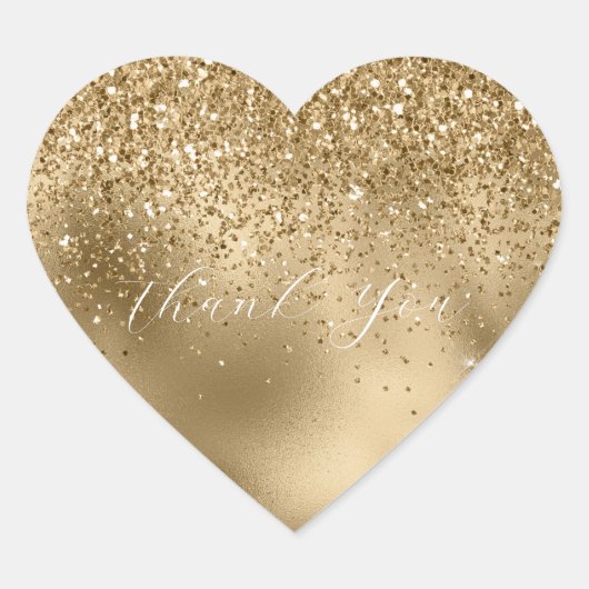 Gouden Glam Glitter Dank u Hart Sticker (Voorkant)