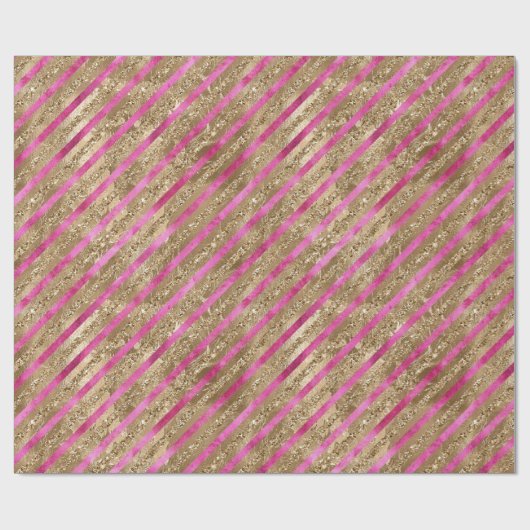 Gouden Glam Glitter Girly Roze Strepen Cadeaupapier (Vlak)