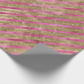 Gouden Glam Glitter Girly Roze Strepen Cadeaupapier (Hoek)