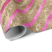 Gouden Glam Glitter Girly Roze Strepen Cadeaupapier (Rol Hoek)