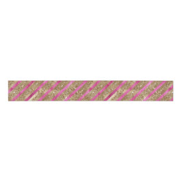 Gouden Glam Glitter Girly Roze Strepen Grosgrain Lint