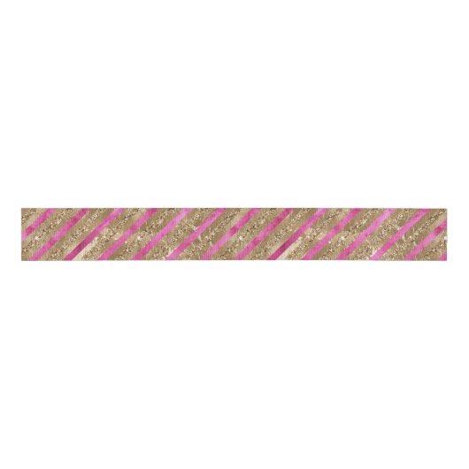 Gouden Glam Glitter Girly Roze Strepen Grosgrain Lint (Voorkant)