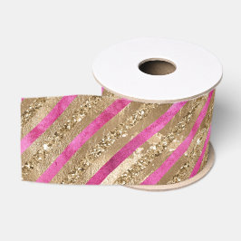 Gouden Glam Glitter Girly Roze Strepen Grosgrain Lint