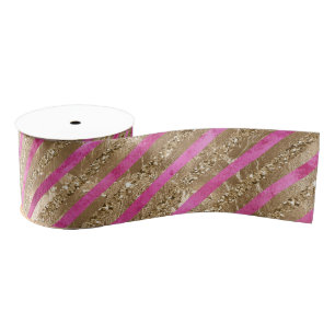 Gouden Glam Glitter Girly Roze Strepen Grosgrain Lint