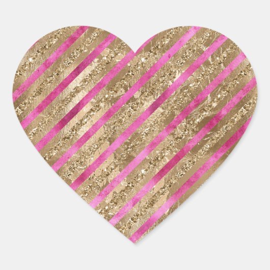 Gouden Glam Glitter Girly Roze Strepen Hart Sticker (Voorkant)
