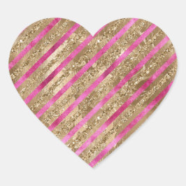Gouden Glam Glitter Girly Roze Strepen Hart Sticker