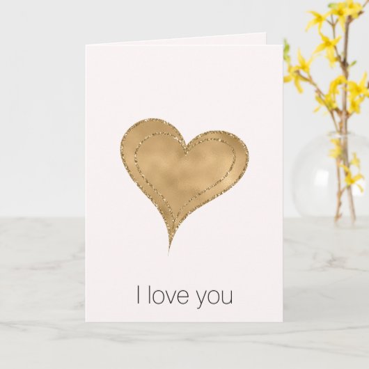 Gouden Glam Glitter Hart Kaart (Gele Bloem)