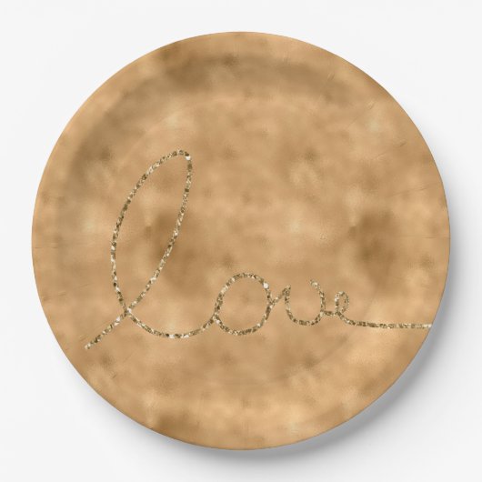Gouden Glam Glitter Liefde Papieren Bordje (Voorkant)