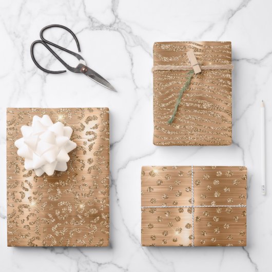 Gouden Glam Glitter Luipaard Dierenprint Inpakpapier Vel (Voorkant)