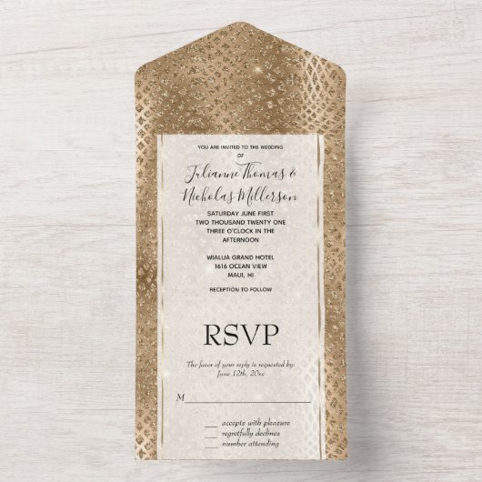 Gouden Glam Glitter Snake Skin All In One Uitnodiging (Binnen)