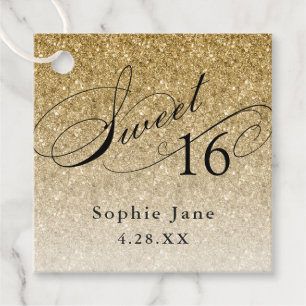 Gouden Glam Glitter Sweet 16 Gepersonaliseerd Bedankjes Labels