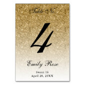 Gouden Glam Glitter Tafelnummer Kaart (Voorkant)