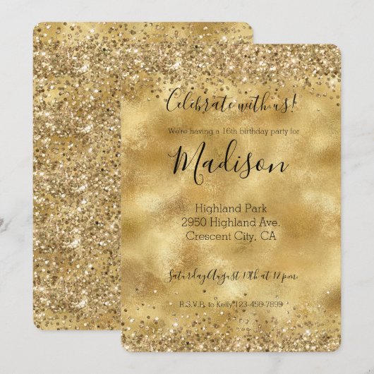 Gouden Glam Glitter Vonken Confetti Kaart (Voorkant / Achterkant)