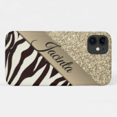 Gouden Glam Glitter Zebra Print Gepersonaliseerd Case-Mate iPhone Case (Achterkant (horizontaal))