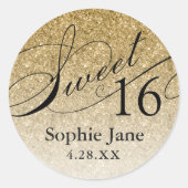 Gouden Glam Glitters Zoete 16 Persoonlijke Ronde Sticker (Voorkant)