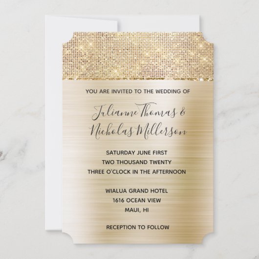 Gouden Glam Glitz Bruiloft Kaart (Voorkant)