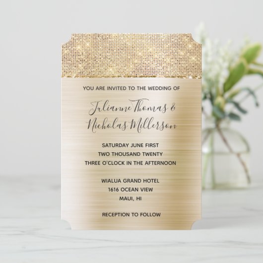 Gouden Glam Glitz Bruiloft Kaart (Staand voorkant)
