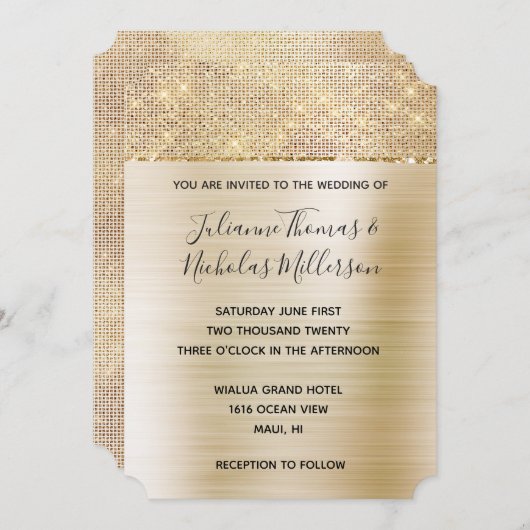 Gouden Glam Glitz Bruiloft Kaart (Voorkant / Achterkant)