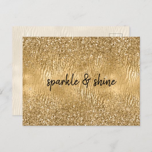 Gouden Glam Glitz Zebra Print Faux Glitter Briefkaart (Voorkant / Achterkant)