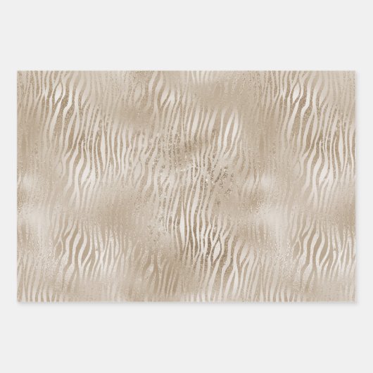 Gouden Glam Glitz Zebra Print Faux Glitter Inpakpapier Vel (Voorkant 2)