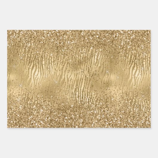 Gouden Glam Glitz Zebra Print Faux Glitter Inpakpapier Vel (Voorkant)